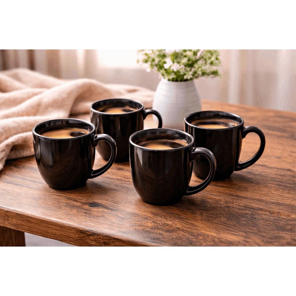 CORELLE Black Stoneware  Mug Set of  4 Cup Coffee Tea 12 Oz Corning